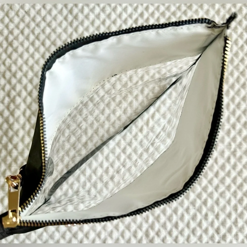 New Halloween Boo Pink Ghost Black & Clear Zippered Makeup Wristlet Bag - 11.5”